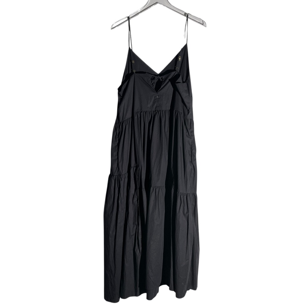 Cuyana Womens Poplin Tiered Strappy V Neck Midi Dress Neutral Size XL Black - Picture 2 of 10